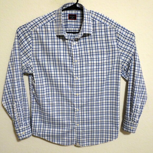 UNTUCKit Shirt Mens Large Long Sleeve Button Nylon Blend Slim White Blue Stripes - Picture 2 of 5